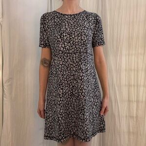 Black and White Floral Flowy Petite Midi Dress Vintage Y2K Eddie Bauer